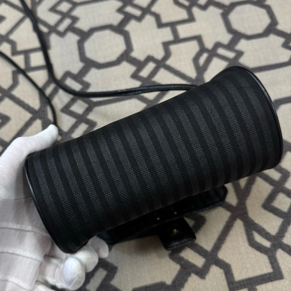 Fendi Vintage Striped Pequin Black Canvas Leather Small Mini Crossbody Bag Purse - Picture 9 of 17